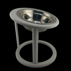 Grey elevated cat bowl showing tilted angle, stainless steel bowl detail, raised feeder UK
