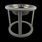 Grey elevated cat bowl with open frame stand, front view, raised cat feeder UK
