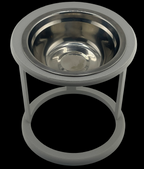 Grey cat riser bowl with stainless steel insert, top-down angle, elevated feeder UK
