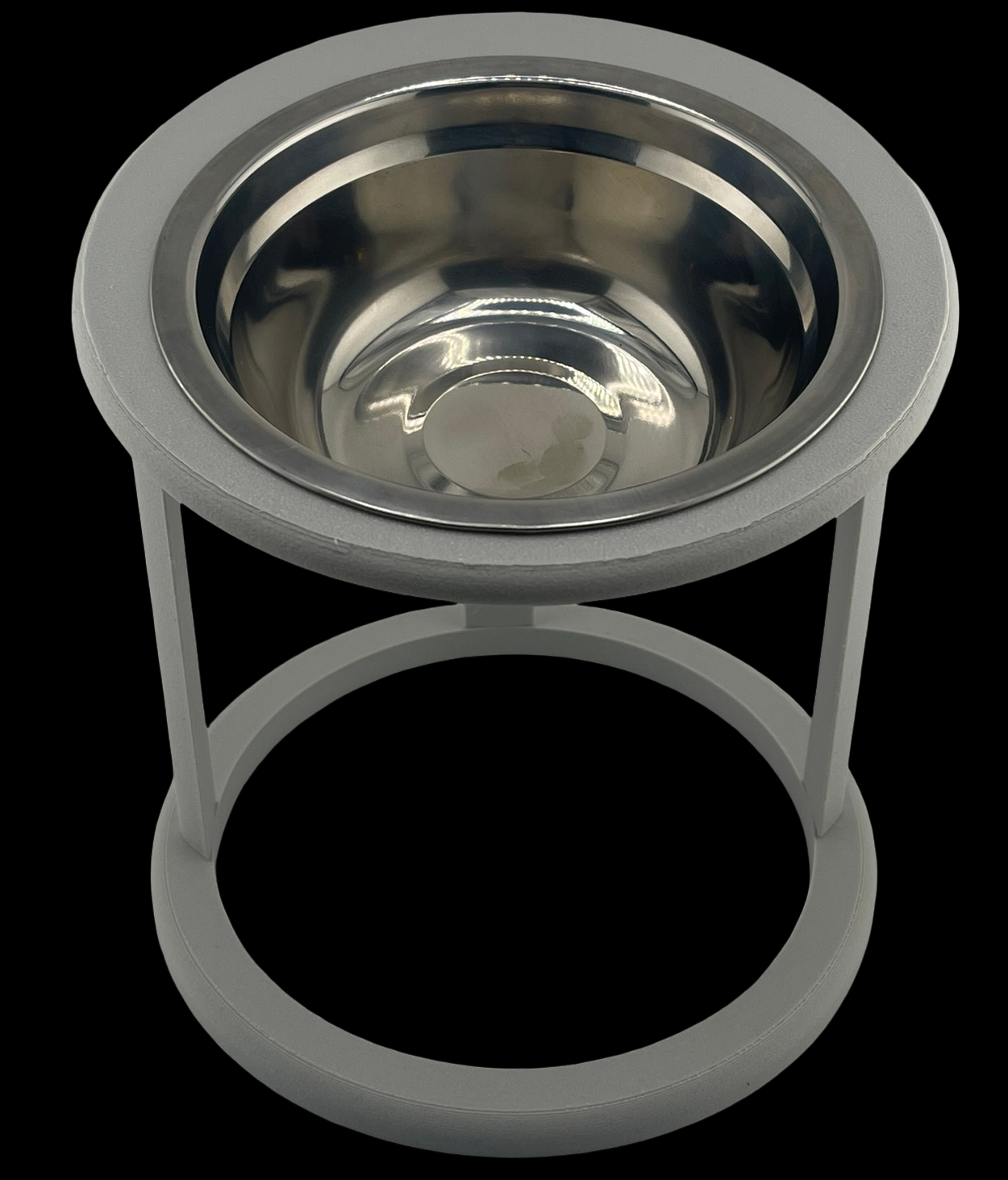 Grey cat riser bowl with stainless steel insert, top-down angle, elevated feeder UK
