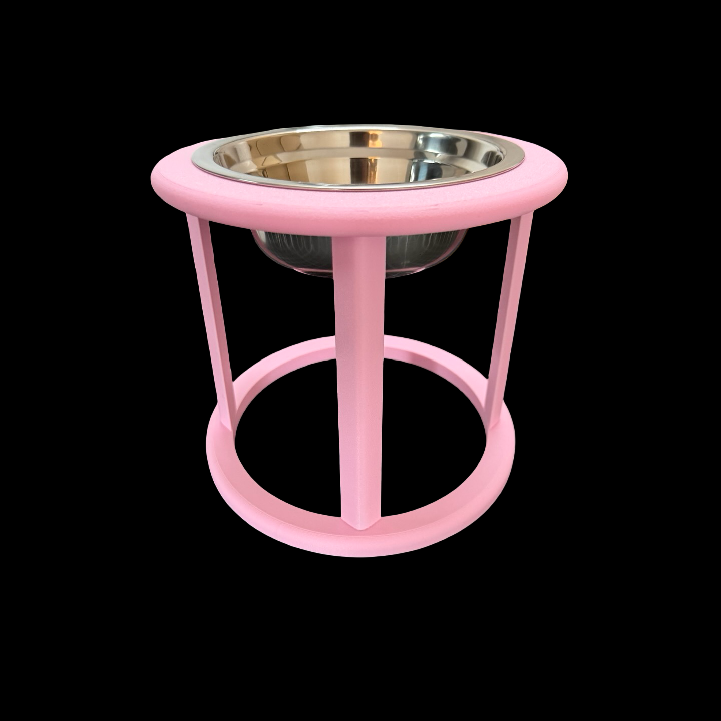 Pink cat riser bowl with stainless steel insert, angled view, elevated feeder UK
